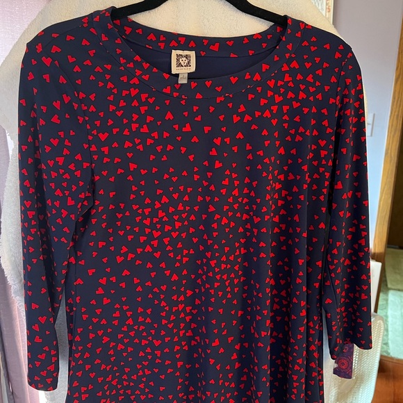 Blue pullover with red heart print. - Picture 5 of 5